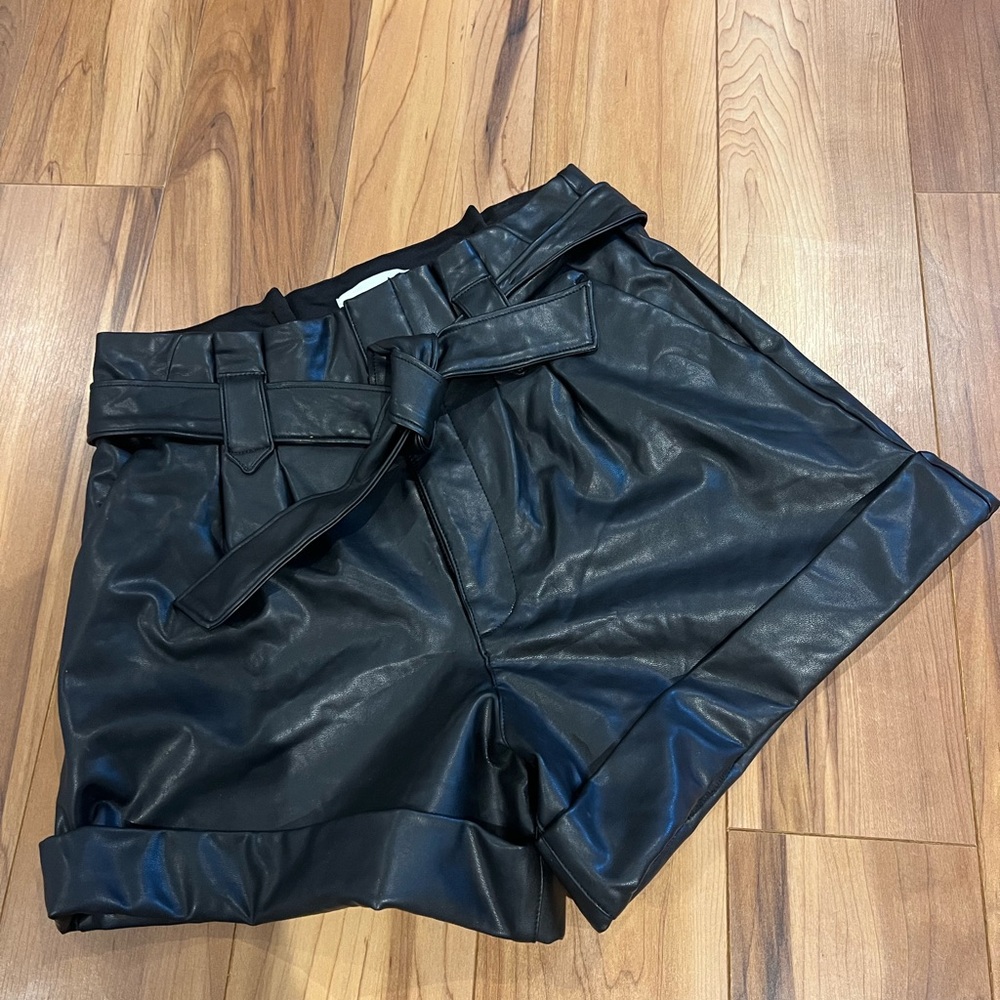 Abercrombie & Fitch Black High Waist Faux Leather Shorts